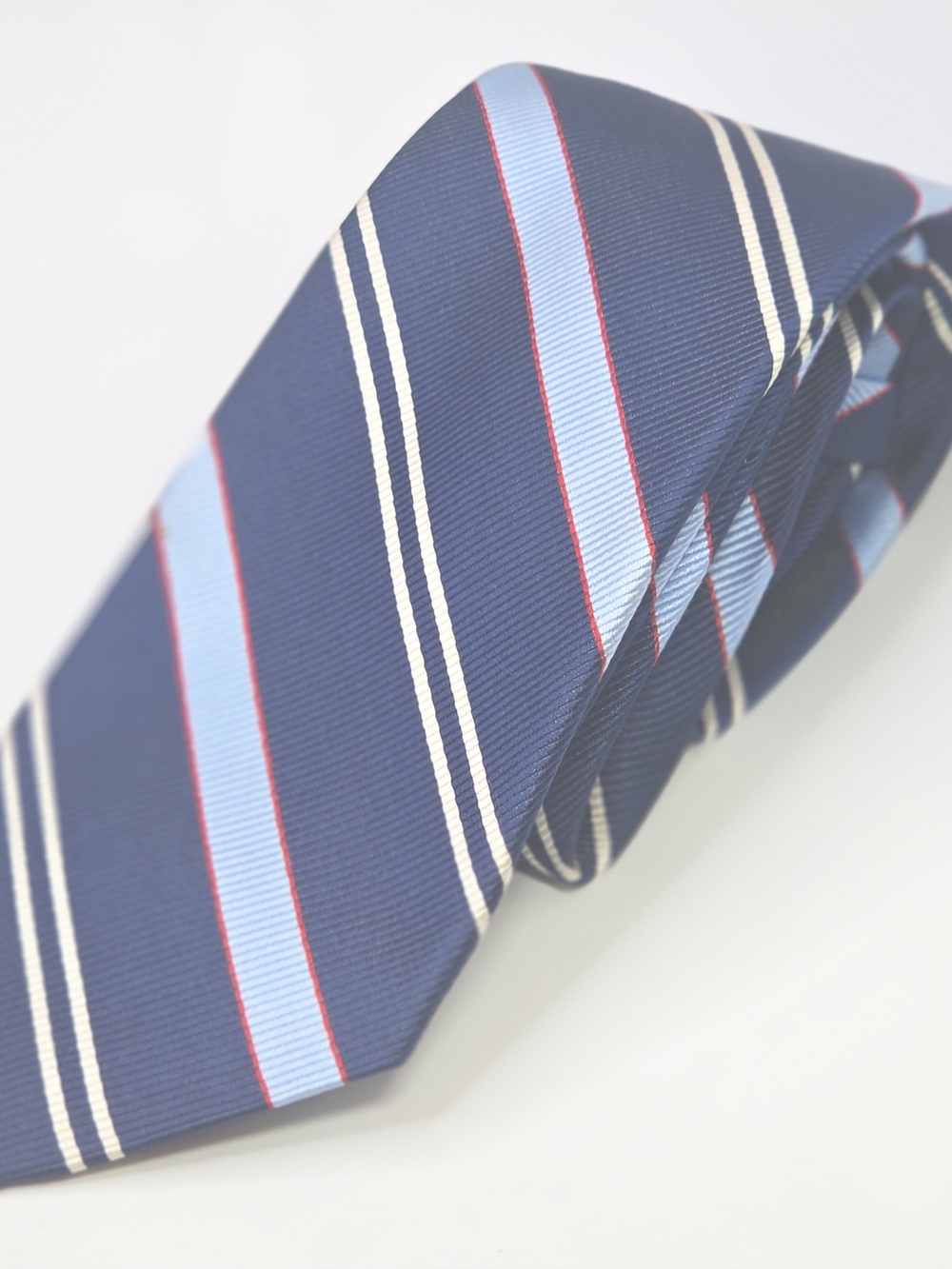 Peter Millar Mens 7 Sevenfold Navy 100% Silk Blue, White & Red Stripes 3.25x58.5